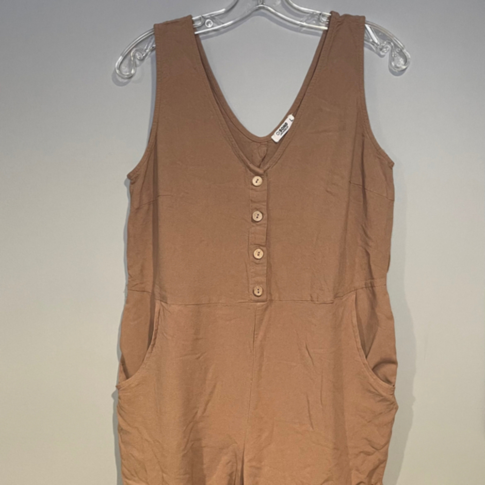 Cisono Los Angeles Women's Romper Jumper Brown Botton Pockets Sz L